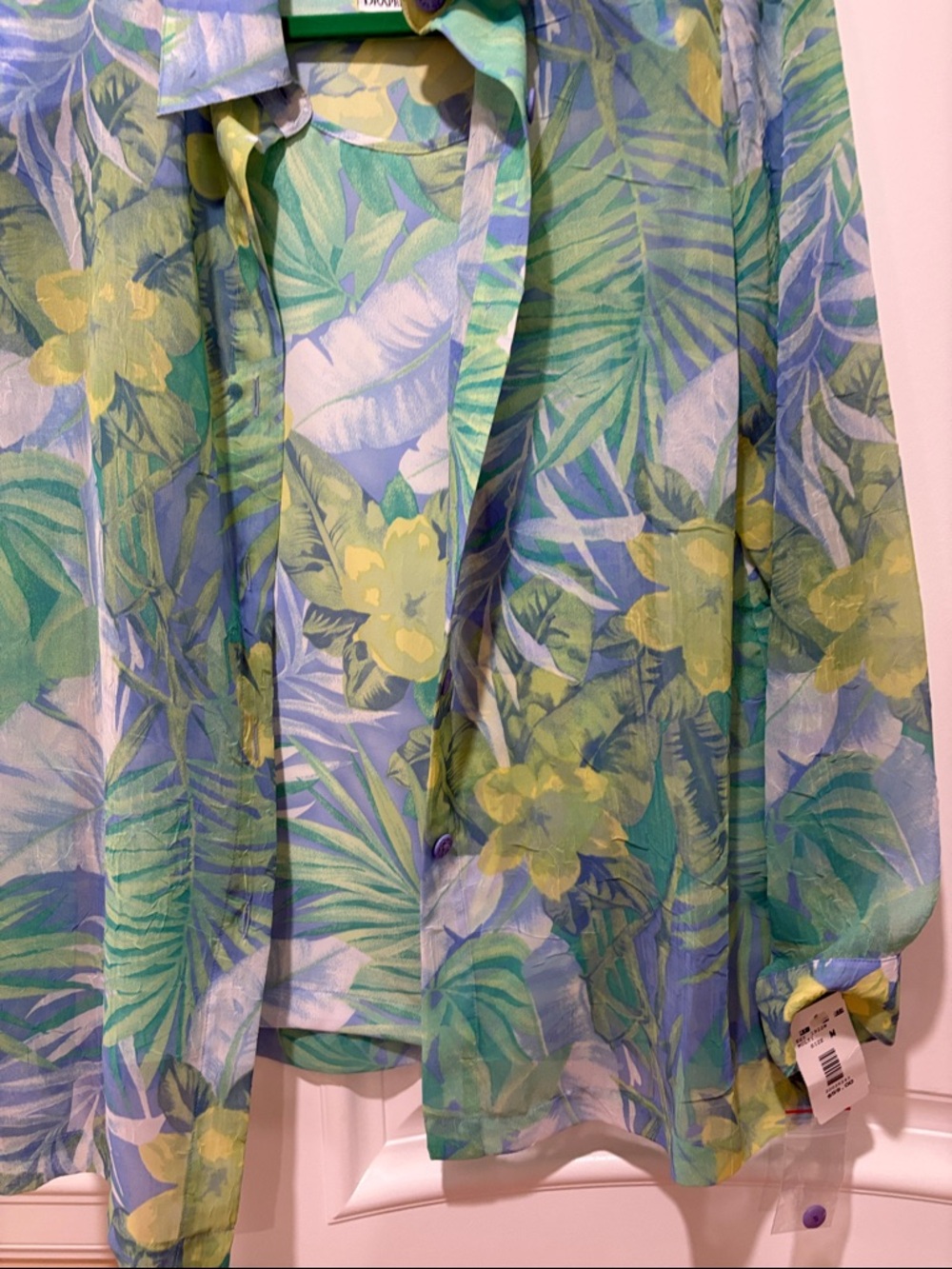 Draper’s & Damon’s Tropical Leaf & Floral Sheer Blouse in Green, Blue & Yellow M - Picture 5 of 15